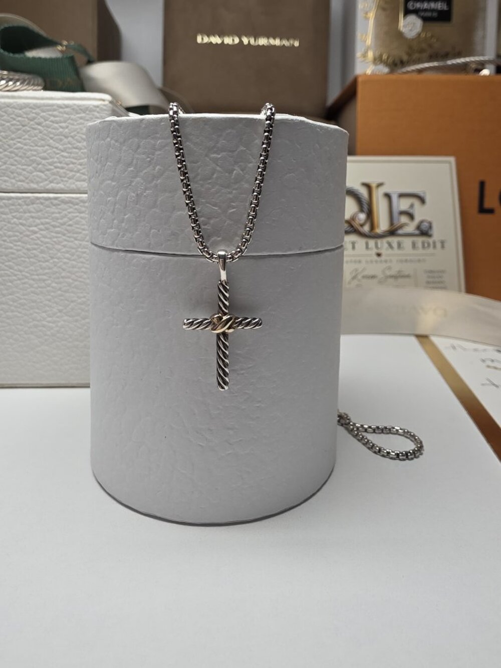 Petite X Cross Necklace Sterling Silver with 14K Yellow Gold, 24mm 16"Long - Picture 12 of 13